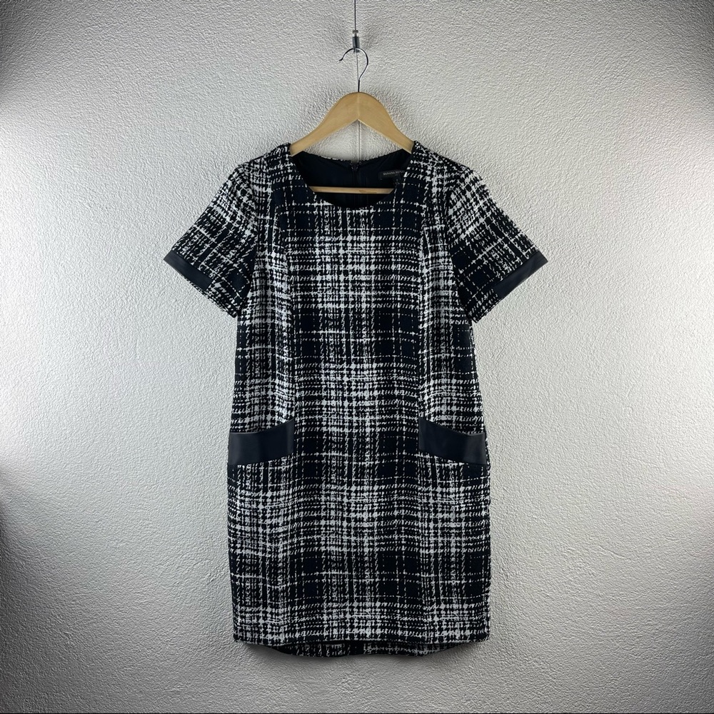 Banana Republic l 2 Retro 60s Mod Black White Tweed Plaid Career Scooter Dress